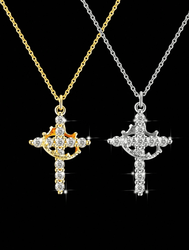 Crown And Cross Pendant Necklace,