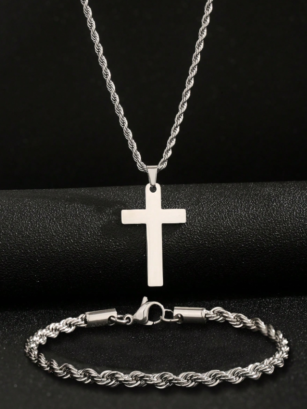 Cross Pendant Necklace And Bracelet