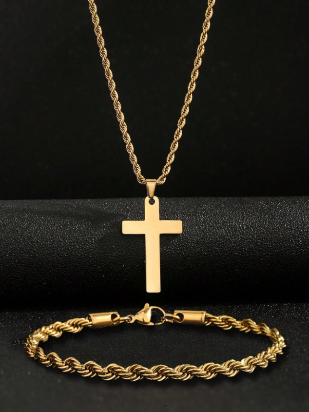 Cross Pendant Necklace And Bracelet